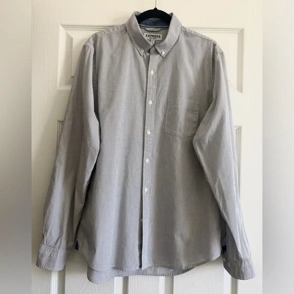 Express Men's Striped light blue and White Button Down Shirt - Picture 1 of 4